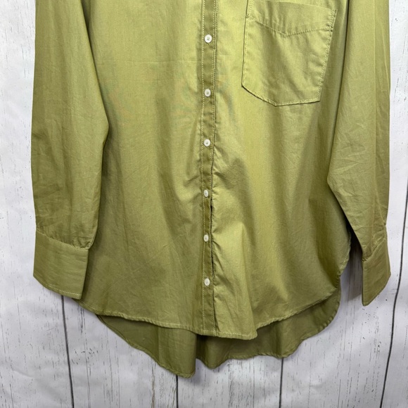 Maeve by Anthropologie Green Button Up Shirt High Low Pocket M Minimalist Casual - Picture 6 of 12